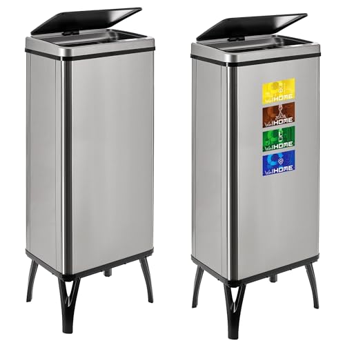 WELL HOME MOBILIARIO & DECORACIÓN 2 x Smart Mülleimer mit 60 l Fassungsvermögen, Höhe: 95,5 x 35,5 x 26 cm, grau mit Magnetetiketten von WELL HOME MOBILIARIO & DECORACIÓN