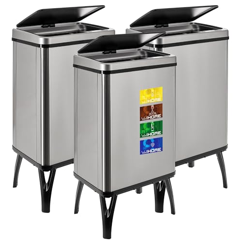 WELL HOME MOBILIARIO & DECORACIÓN 3 x Smart Mülleimer, 40 l, Höhe: 71,5 x 35,5 x 26 cm, grau mit Magnetetiketten von WELL HOME MOBILIARIO & DECORACIÓN