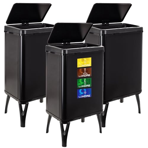 WELL HOME MOBILIARIO & DECORACIÓN 3 x Smart Mülleimer, 40 l, Höhe: 71,5 x 35,5 x 26 cm, schwarz mit Magnetetiketten von WELL HOME MOBILIARIO & DECORACIÓN