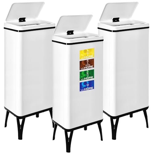 WELL HOME MOBILIARIO & DECORACIÓN 3 x Smart Mülleimer 60 l c/u, H: 95,5 x 35,5 x 26 cm, weiß mit Magnetetiketten von WELL HOME MOBILIARIO & DECORACIÓN