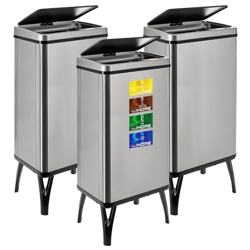 WELL HOME MOBILIARIO & DECORACIÓN 3 x Smart Mülleimer mit 50 l Fassungsvermögen, Höhe: 83,5 x 35,5 x 26 cm, grau mit Magnetetiketten von WELL HOME MOBILIARIO & DECORACIÓN