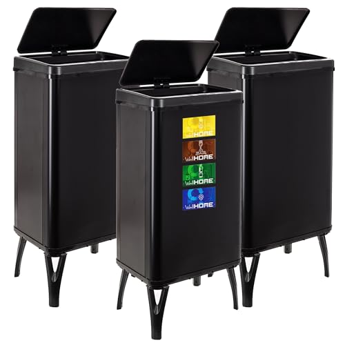 WELL HOME MOBILIARIO & DECORACIÓN 3 x Smart Mülleimer mit 50 l Fassungsvermögen, Höhe: 83,5 x 35,5 x 26 cm, schwarz mit Magnetetiketten von WELL HOME MOBILIARIO & DECORACIÓN