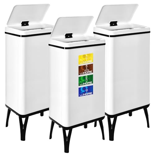 WELL HOME MOBILIARIO & DECORACIÓN 3 x Smart Mülleimer mit 50 l Fassungsvermögen, Höhe: 83,5 x 35,5 x 26 cm, weiß mit Magnetetiketten von WELL HOME MOBILIARIO & DECORACIÓN