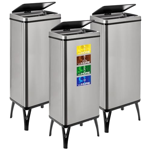 WELL HOME MOBILIARIO & DECORACIÓN 3 x Smart Mülleimer mit 60 l Fassungsvermögen, Höhe: 95,5 x 35,5 x 26 cm, grau mit Magnetetiketten von WELL HOME MOBILIARIO & DECORACIÓN