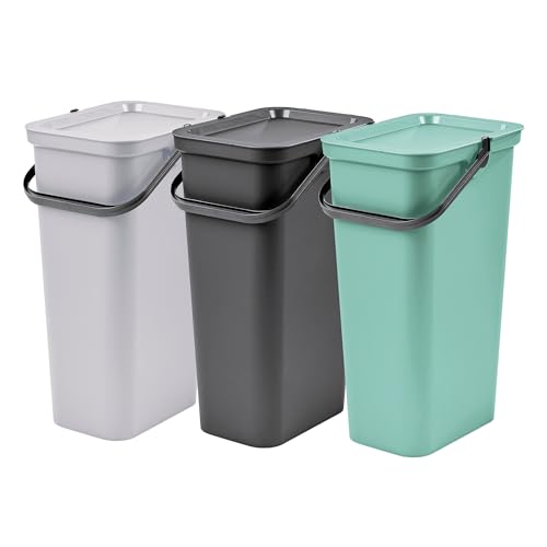 WELL HOME MOBILIARIO & DECORACIÓN 3er Set Mülleimer MODA mit Griff Graphit, Salbei und Weiß, 25 l WELL HOME MOBILIARIO & DECORACIÓN 3er Set Mülleimer MODA mit Griff Graphit, Salbei und Weiß, 25 l von WELL HOME MOBILIARIO & DECORACIÓN