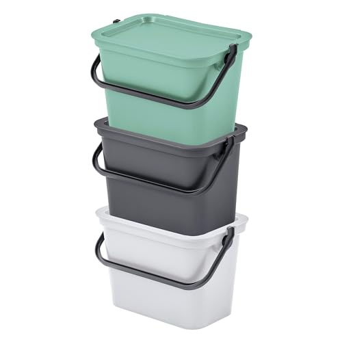 WELL HOME MOBILIARIO & DECORACIÓN 3er Set Mülleimer MODA mit Griff Graphit, Salbei und Weiß, 5 l von WELL HOME MOBILIARIO & DECORACIÓN
