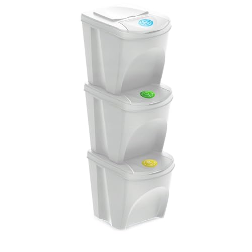 WELL HOME MOBILIARIO & DECORACIÓN 3er-Set Recycling-Mülleimer, gebrochenes Weiß, 3 x 25 l von WELL HOME MOBILIARIO & DECORACIÓN