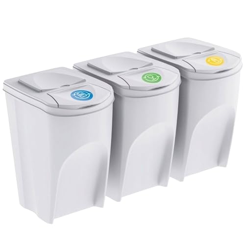WELL HOME MOBILIARIO & DECORACIÓN 3er-Set Recycling-Mülleimer, gebrochenes Weiß, 3 x 35 l von WELL HOME MOBILIARIO & DECORACIÓN