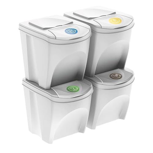 WELL HOME MOBILIARIO & DECORACIÓN 4er-Set Recycling-Mülleimer, gebrochenes Weiß, 4 x 25 l von WELL HOME MOBILIARIO & DECORACIÓN