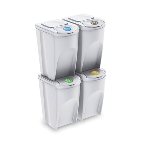 WELL HOME MOBILIARIO & DECORACIÓN 4er-Set Recycling-Mülleimer, gebrochenes Weiß, 4 x 35 l von WELL HOME MOBILIARIO & DECORACIÓN