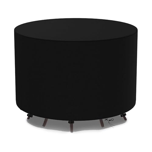 WELL HOME MOBILIARIO & DECORACIÓN Abdeckung für runden Tisch, Ø160 x H 80 cm, wasserdicht, 600D-Polyester, Schwarz, mit UV-Schutz von WELL HOME MOBILIARIO & DECORACIÓN