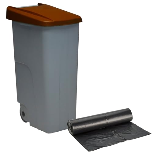WELL HOME MOBILIARIO & DECORACIÓN Geschlossener Behälter, 110 l, Braun, H 88 cm + Rolle mit 10 Müllbeuteln, 120 l von WELL HOME MOBILIARIO & DECORACIÓN