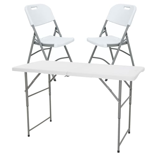Klapptisch höhenverstellbar 122 x 60 x 50-74 cm und Set mit 2 Klappstühlen 51 x 45 x 85,5 cm, ideal für den Außenbereich von WELL HOME MOBILIARIO & DECORACIÓN