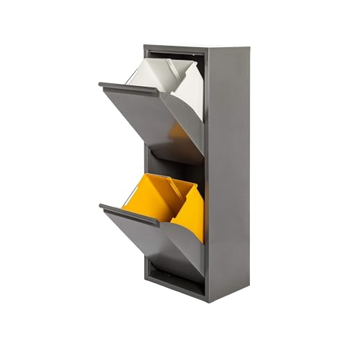 WELL HOME MOBILIARIO & DECORACIÓN Müll- und Recyclingeimer aus Metall mit 2 Fächern, 2 x 17 l (34 l), Grau glänzend von WELL HOME MOBILIARIO & DECORACIÓN
