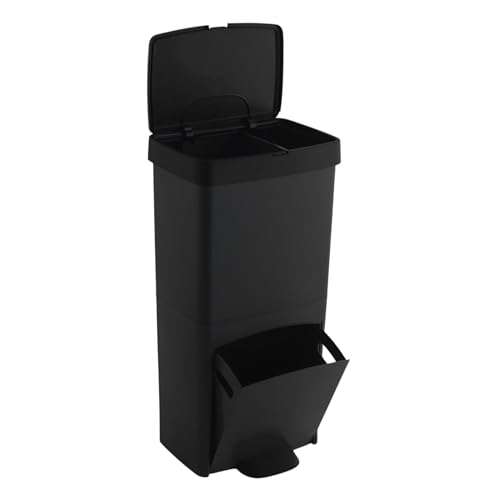 WELL HOME MOBILIARIO & DECORACIÓN Mülleimer oder Recycling-Abfalleimer, 70 l, Schwarz, vertikal, in 2 Fächern, 76 cm hoch, einfache Handhabung, Anthrazit von WELL HOME MOBILIARIO & DECORACIÓN