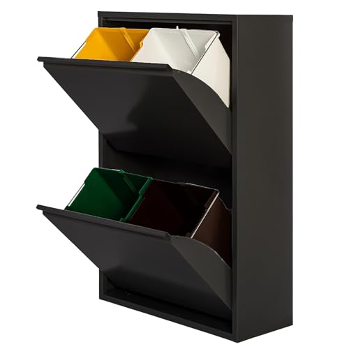 WELL HOME MOBILIARIO & DECORACIÓN Mülleimer und Recycling, Metall, 4 Fächer, 4 x 17 l (68 L), Mattschwarz von WELL HOME MOBILIARIO & DECORACIÓN