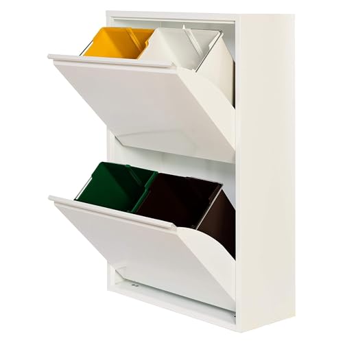 WELL HOME MOBILIARIO & DECORACIÓN Mülleimer und Recycling, Metall, 4 x 17 l, 68 l, Mattweiß von WELL HOME MOBILIARIO & DECORACIÓN
