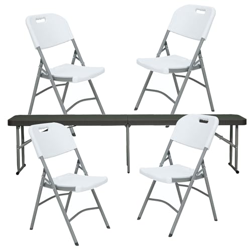 WELL HOME MOBILIARIO & DECORACIÓN Multifunktionaler Klapptisch, 180 x 75 x 74 cm, und Set mit 4 Klappstühlen, 51 x 45 x 85,5 cm, ideal für den Außenbereich von WELL HOME MOBILIARIO & DECORACIÓN