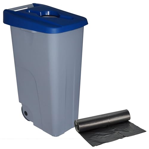 WELL HOME MOBILIARIO & DECORACIÓN Offener Behälter, 110 l, Blau, H 88 cm + Rolle mit 10 Müllbeuteln, 120 l von WELL HOME MOBILIARIO & DECORACIÓN