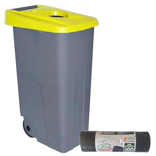 WELL HOME MOBILIARIO & DECORACIÓN Offener Behälter, 85 l, Gelb, H 76 cm + Rolle mit 10 Müllbeuteln, 100 l von WELL HOME MOBILIARIO & DECORACIÓN