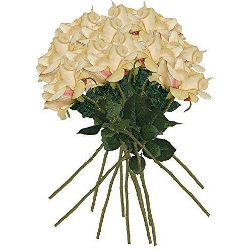 WELL HOME MOBILIARIO & DECORACIÓN Packung mit 12 Blumensträußen aus Rosen mit natürlicher Haptik, 69 cm, Blume Ø11 cm, gelb von WELL HOME MOBILIARIO & DECORACIÓN
