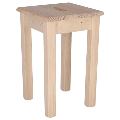 WELL HOME MOBILIARIO & DECORACIÓN Quadratische Sitzbank niedrig aus Holz, lackfrei, 32,5 x 32,5 x 45 cm von WELL HOME MOBILIARIO & DECORACIÓN