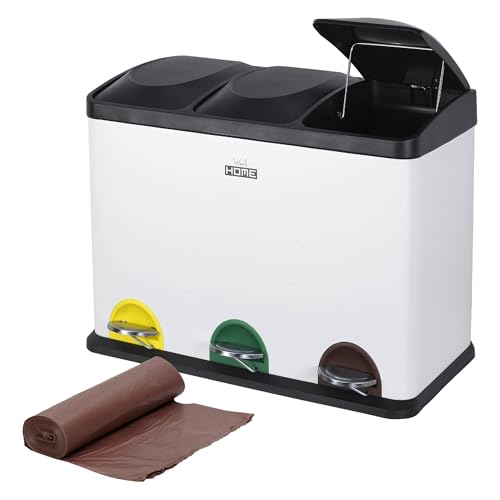 WELL HOME MOBILIARIO & DECORACIÓN Recyclingeimer, Weiß, 45 l, 3 Fächer + Rolle mit 20 selbstschließenden Müllbeuteln, 20 l von WELL HOME MOBILIARIO & DECORACIÓN