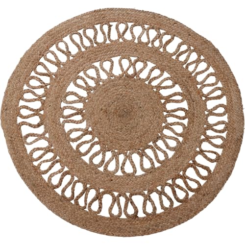 WELL HOME MOBILIARIO & DECORACIÓN Runder Jute-Teppich, geflochten, durchbrochenes Design, 2 Linien, 90 cm von WELL HOME MOBILIARIO & DECORACIÓN