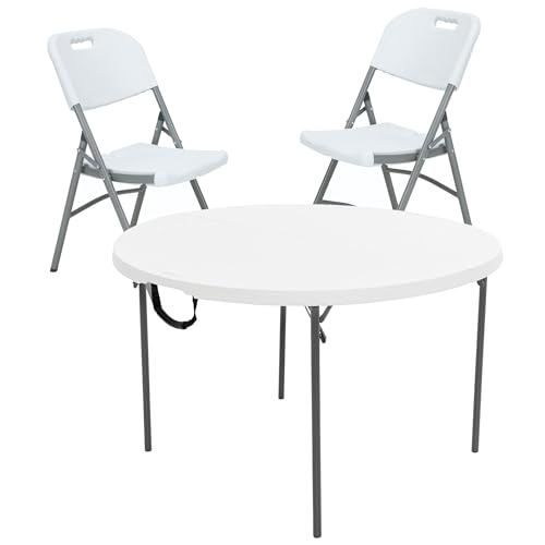WELL HOME MOBILIARIO & DECORACIÓN Runder Tisch (Durchmesser 120 cm x 74 cm) und 2 Klappstühle 51 x 45 x 85,5 cm, ideal für den Außenbereich von WELL HOME MOBILIARIO & DECORACIÓN