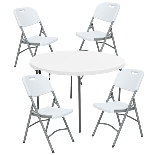 WELL HOME MOBILIARIO & DECORACIÓN Runder Tisch (Durchmesser 120 cm x 74 cm) und 4 Klappstühle 51 x 45 x 85,5 cm, ideal für den Außenbereich von WELL HOME MOBILIARIO & DECORACIÓN