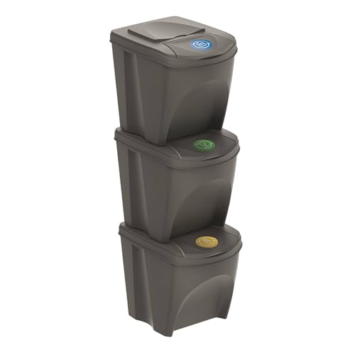 WELL HOME MOBILIARIO & DECORACIÓN Set mit 3 Mülltonnen, grau, Volumen 3 x 25 l von WELL HOME MOBILIARIO & DECORACIÓN