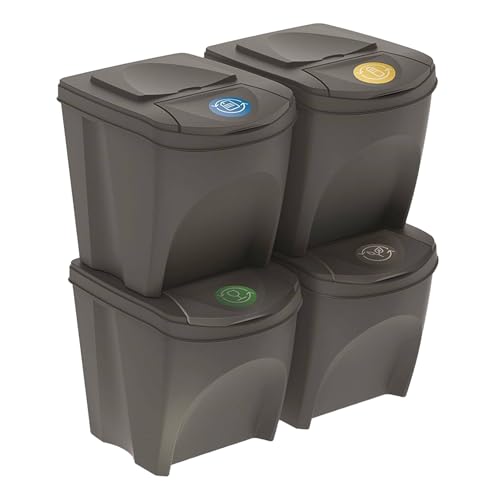 WELL HOME MOBILIARIO & DECORACIÓN Set mit 4 Mülltonnen - Grauer Recycling-Mülleimer mit 4 x 25 l von WELL HOME MOBILIARIO & DECORACIÓN