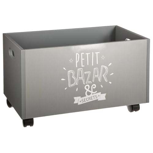 WELL HOME MOBILIARIO & DECORACIÓN Spielzeugtruhe grau mit Rädern für Kinder grau L 48 x B 30 x H 28 cm von WELL HOME MOBILIARIO & DECORACIÓN