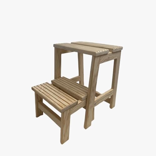 WELL HOME MOBILIARIO & DECORACIÓN Tritthocker mit Zwei Stufen aus Holz, lackfrei, 32 x 42 x 40 cm von WELL HOME MOBILIARIO & DECORACIÓN