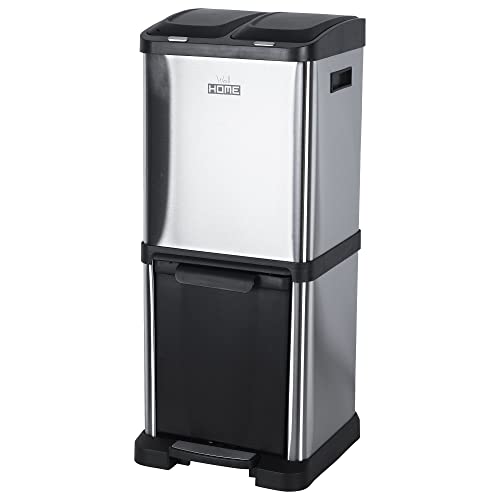 WELL HOME MOBILIARIO & DECORACIÓN Umweltfreundlicher Recycling-Eimer, 32 Liter, 3 Fächer, 2 x 8 l + 1 x 16 Liter, Recycling-Eimer von WELL HOME MOBILIARIO & DECORACIÓN