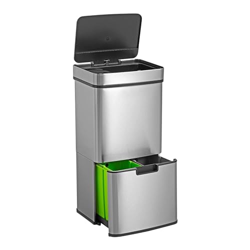 WELL HOME Mülleimer 67 L (42 L + 25 L) Mülleimer mit 2 Fächern, automatische Öffnung mit Sensor, Edelstahl, Chrom von WELL HOME MOBILIARIO & DECORACIÓN