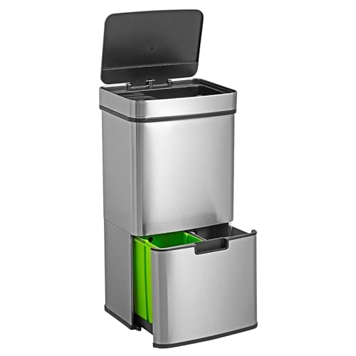WELL HOME Mülleimer 72 L (47 L + 25 L) Mülleimer mit 2 Fächern, automatische Öffnung mit Sensor, Edelstahl, Chrom von WELL HOME MOBILIARIO & DECORACIÓN