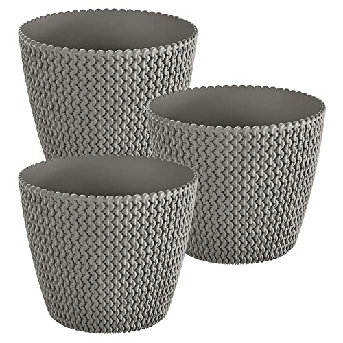 WELLHOME 3 x runder Blumentopf aus Kunststoff in Grau, Durchmesser 25,9 x 22 cm von WELL HOME MOBILIARIO & DECORACIÓN