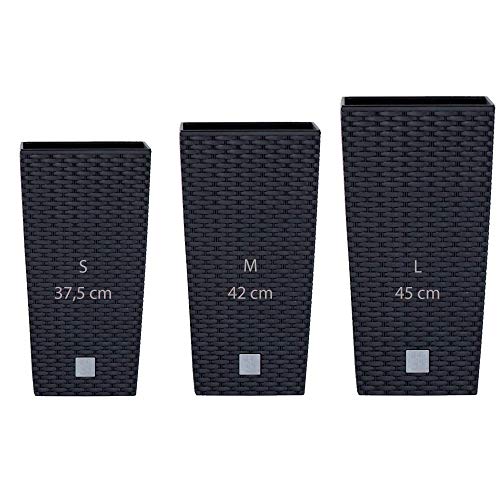 WELLHOME 3er-Pack Prosperplast Pflanzkübel (11,4/16,3/19 Liter) Square Kunststoff in Anthrazit mit Ablage von WELL HOME MOBILIARIO & DECORACIÓN