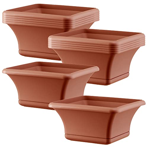 WELLHOME Ciotola Sally 12 identische Blumentöpfe quadratisch 40 cm mit Untersetzer Terracotta von WELL HOME MOBILIARIO & DECORACIÓN