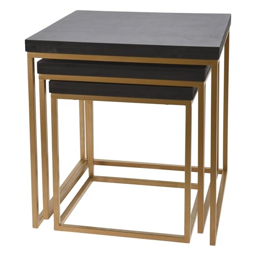 Well Home 3er Set Bänke aus Holz und Metall schwarz von WELL HOME MOBILIARIO & DECORACIÓN