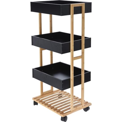 Well Home Bambus-Aufbewahrungswagen mit 1 Regal und 3 Tabletts in schwarzer Farbe, 40 x 30 x 87,5 cm von WELL HOME MOBILIARIO & DECORACIÓN