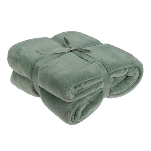 Well Home Fleecedecke, Korallenrot, 250 g/m², 100% Polyester, Hellgrün von WELL HOME MOBILIARIO & DECORACIÓN