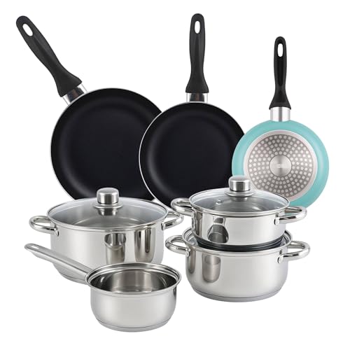 Well Home Kochgeschirr-Set, 7-teilig, Edelstahl + 3 Pfannen, Ø 16 x 20 x 24 cm, Mattblau, aus gepresstem Aluminium Well Home Kochgeschirr-Set, 7-teilig, Edelstahl + 3 Pfannen, Ø 16 x 20 x 24 cm, Mattblau, aus gepresstem Aluminium von WELL HOME MOBILIARIO & DECORACIÓN