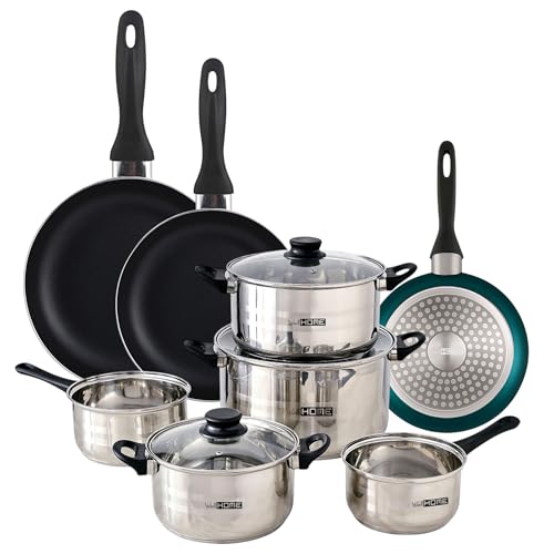 Well Home Kochgeschirr-Set, 8-teilig, Edelstahl + 3 Pfannen, Ø 16 x 20 x 24 cm, Blau metallic aus gepresstem Aluminium Well Home Kochgeschirr-Set, 8-teilig, Edelstahl + 3 Pfannen, Ø 16 x 20 x 24 cm, Blau metallic aus gepresstem Aluminium von WELL HOME MOBILIARIO & DECORACIÓN