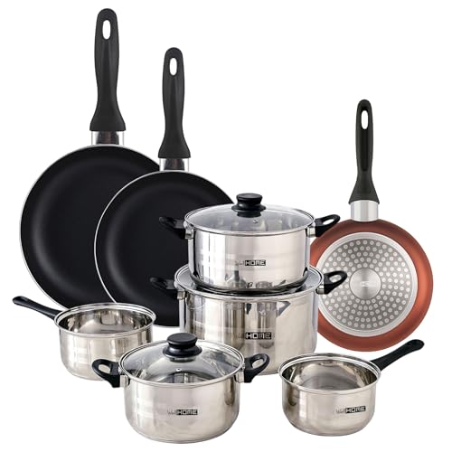 Well Home Kochgeschirr-Set, 8-teilig, Edelstahl + 3 Pfannen, Ø 16 x 20 x 24 cm, Kupfer metallisiert aus gepresstem Aluminium Well Home Kochgeschirr-Set, 8-teilig, Edelstahl + 3 Pfannen, Ø 16 x 20 x 24 cm, Kupfer metallisiert aus gepresstem Aluminium von WELL HOME MOBILIARIO & DECORACIÓN