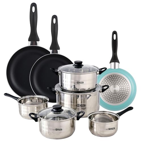 Well Home Kochgeschirr-Set, 8-teilig, Edelstahl + 3 Pfannen, Ø 16 x 20 x 24 cm, Mattblau, aus gepresstem Aluminium Well Home Kochgeschirr-Set, 8-teilig, Edelstahl + 3 Pfannen, Ø 16 x 20 x 24 cm, Mattblau, aus gepresstem Aluminium von WELL HOME MOBILIARIO & DECORACIÓN