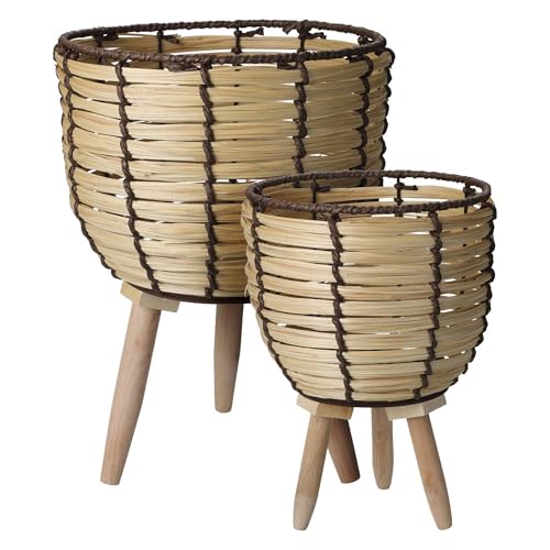 Well Home - Set mit 2 Pflanzkörben aus Holz mit Beinen, Ø 21 Ø 27 cm von WELL HOME MOBILIARIO & DECORACIÓN