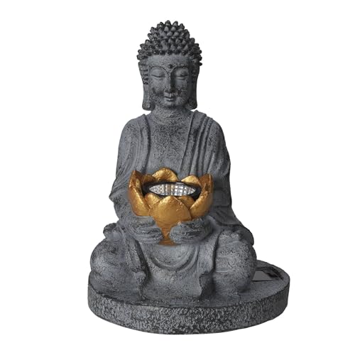 Well Home Solarleuchte Buddha aus Polystone Finish in oxidiertem Gold, Ø 17 x 25 cm von WELL HOME MOBILIARIO & DECORACIÓN