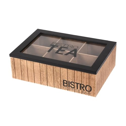 Well Home Teebox mit 6 Fächern im Bistro-Design aus MDF mit Glasdeckel, 24 x 16,5 x 7,5 cm von WELL HOME MOBILIARIO & DECORACIÓN